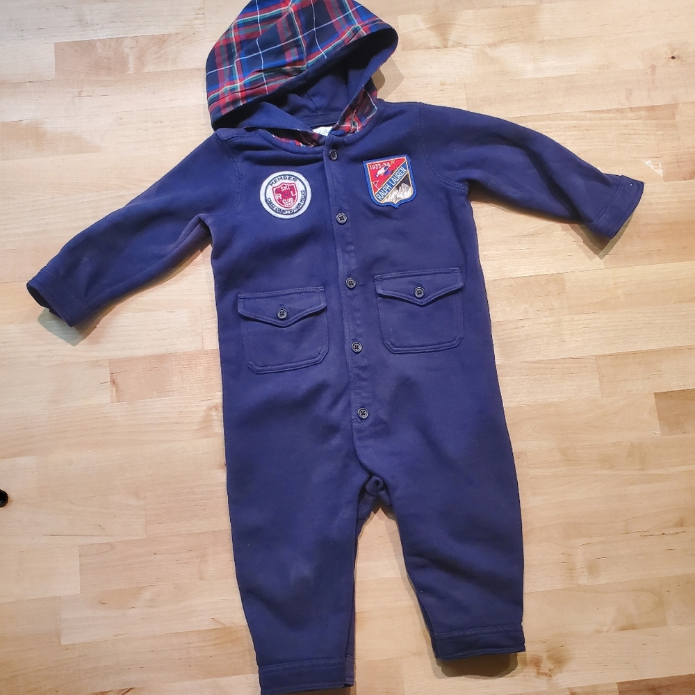 Ralph Lauren Navy Blue Baby One Piece with Plaid Hood Size 8 Month